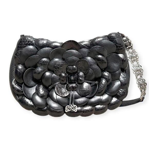 Brighton Rosalie Black Leather Flower Petal Small Chain Strap Shoulder Bag - Picture 2 of 8